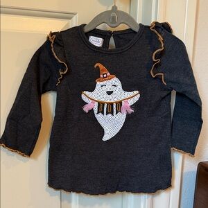 Mud Pie Heather Black Halloween Shirt with Ghost